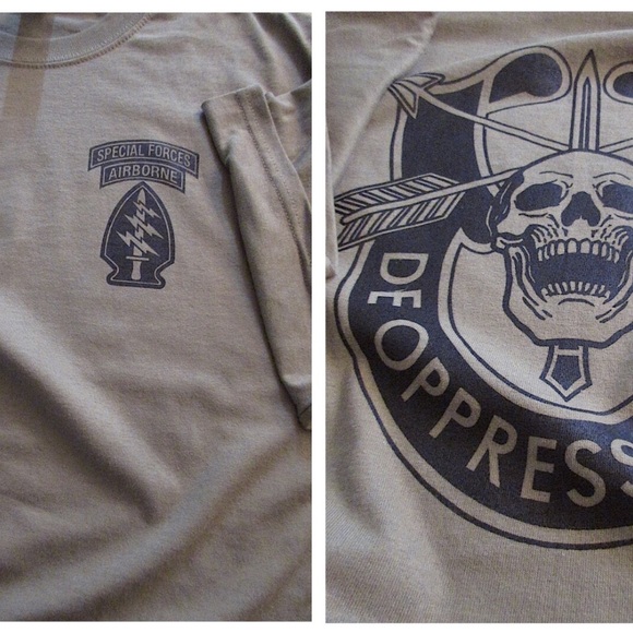 De liber T-Shirt LARGE Green Berets Spec Forces Ultra Cotton 6oz US TAN - Picture 2 of 2